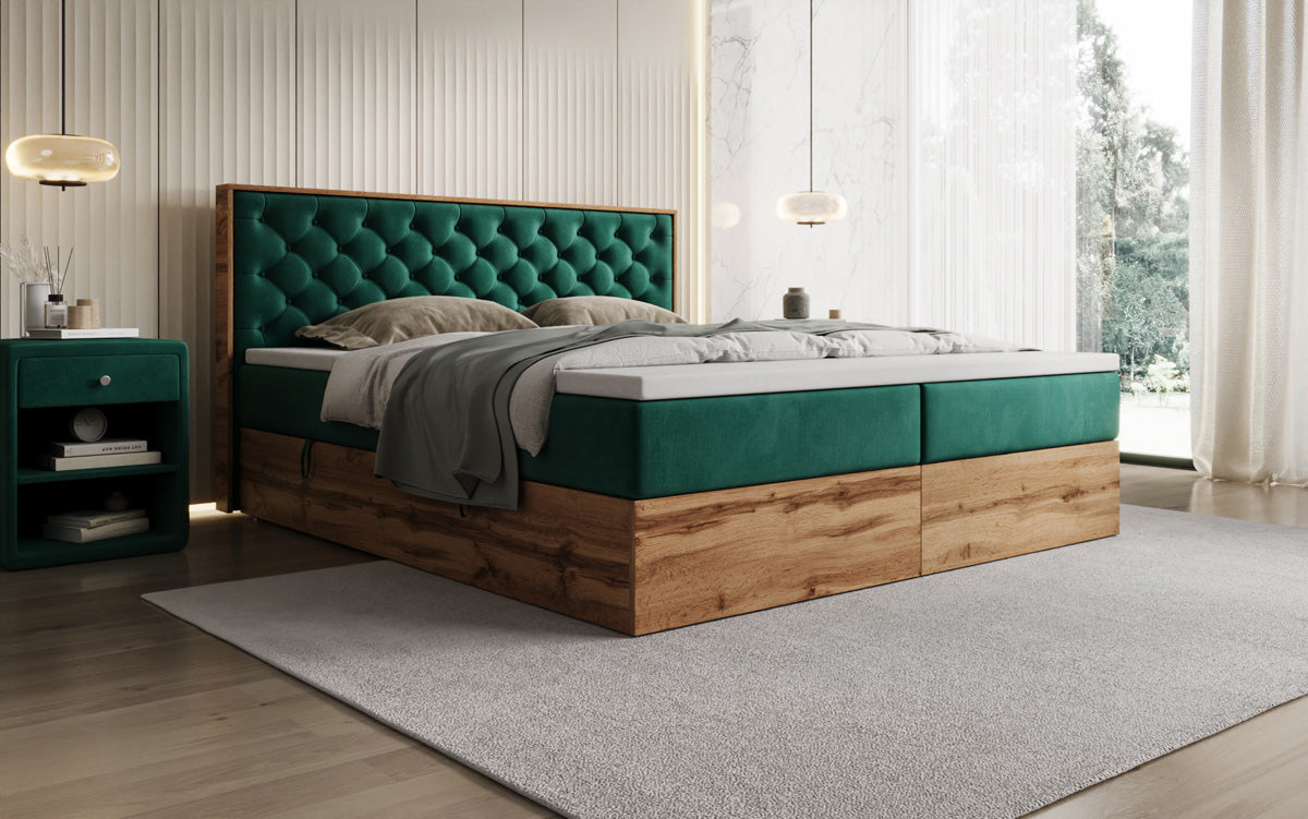 Boxspringbett Timber Chester mit Stauraum in Samt