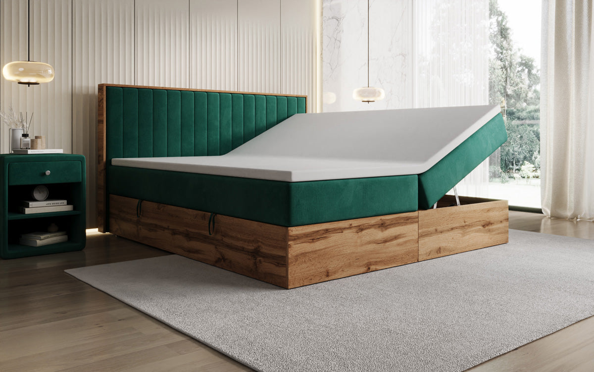 Boxspringbett Timber Line mit Stauraum in Samt