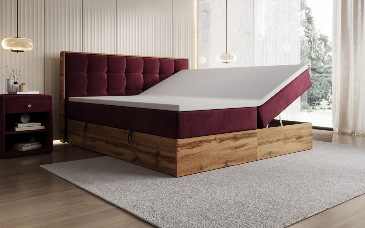 Boxspringbett Timber Quad mit Stauraum in Samt