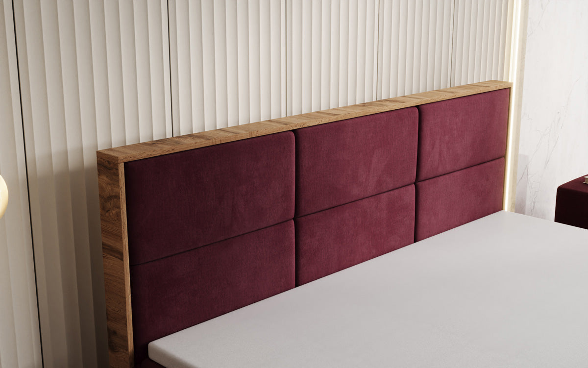 Boxspringbett Timber Panel mit Stauraum in Samt