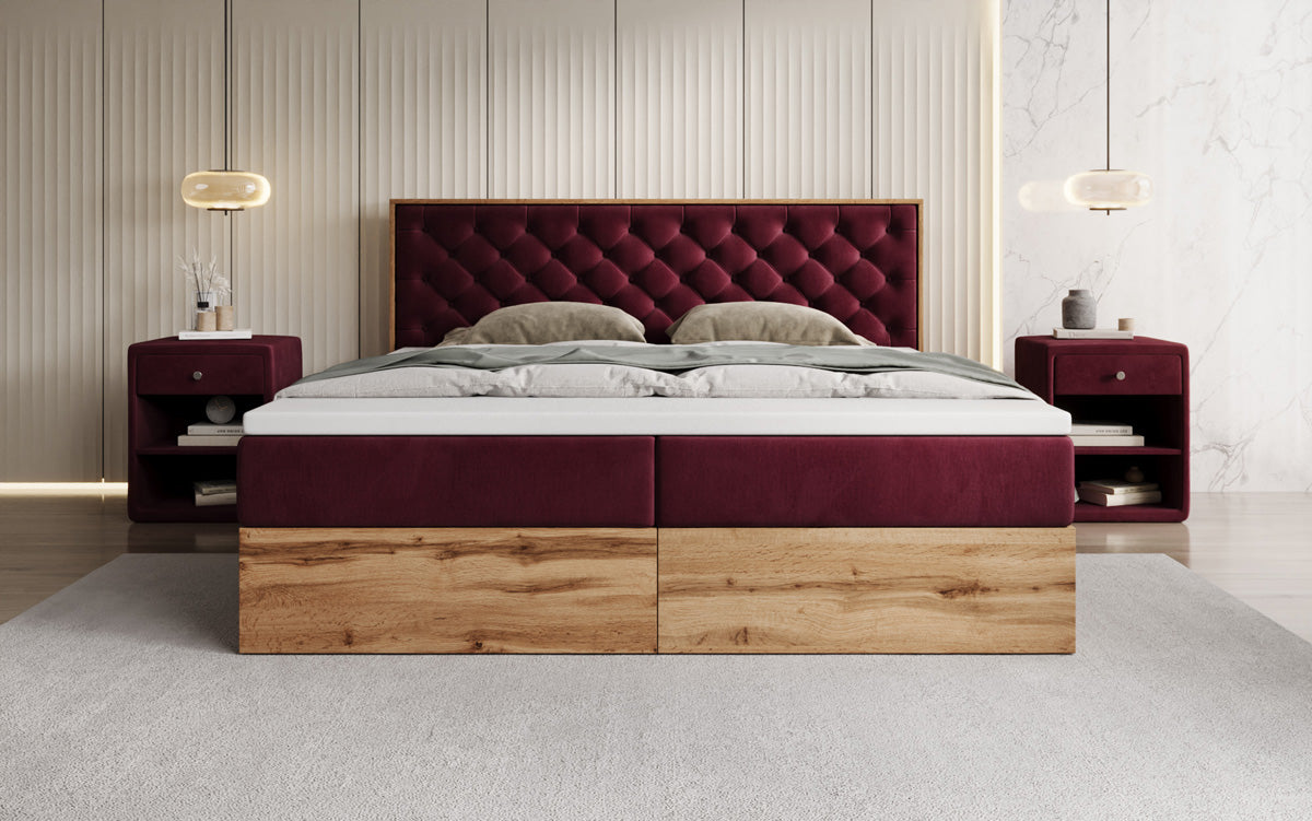 Boxspringbett Timber Chester mit Stauraum in Samt