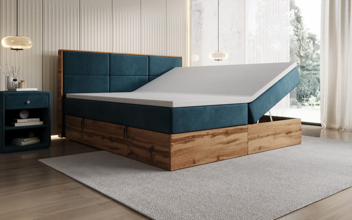 Boxspringbett Timber Panel mit Stauraum in Samt