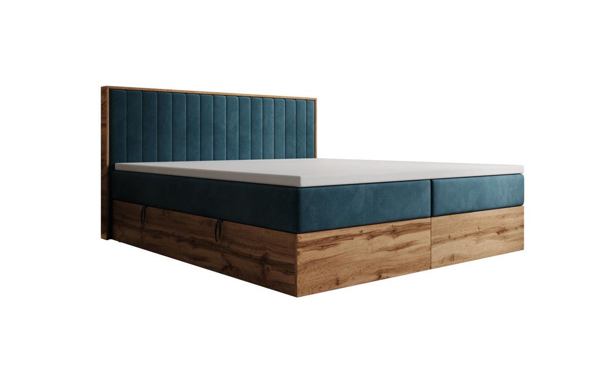 Boxspringbett Timber Line mit Stauraum in Samt