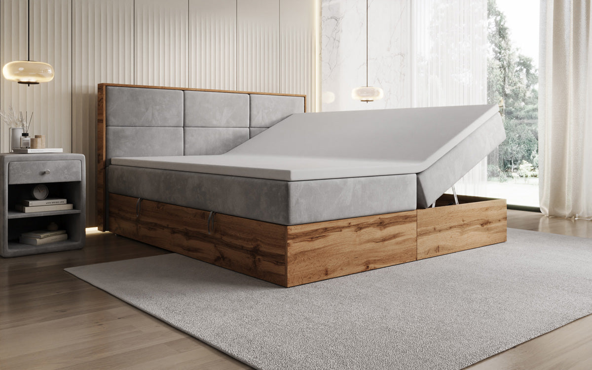 Boxspringbett Timber Panel mit Stauraum in Samt