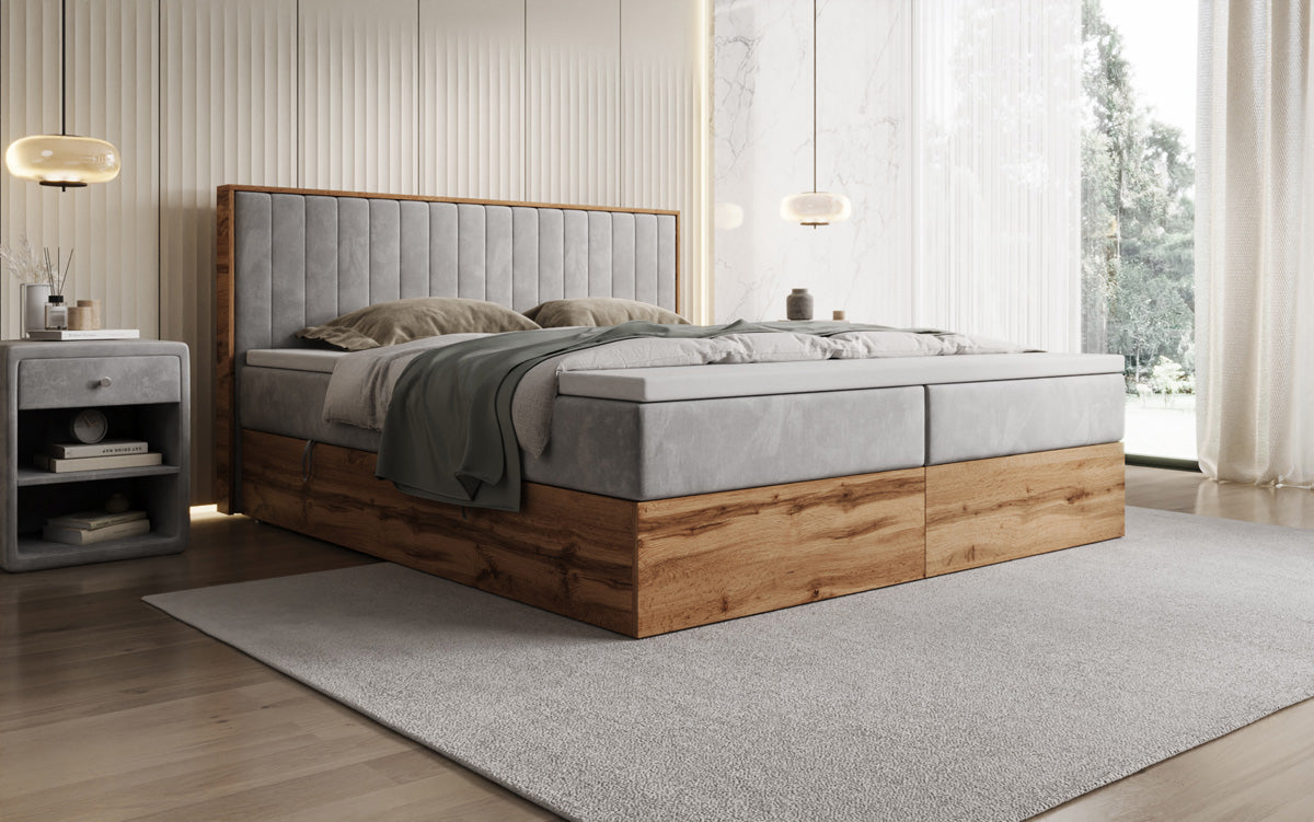 Boxspringbett Timber Line mit Stauraum in Samt