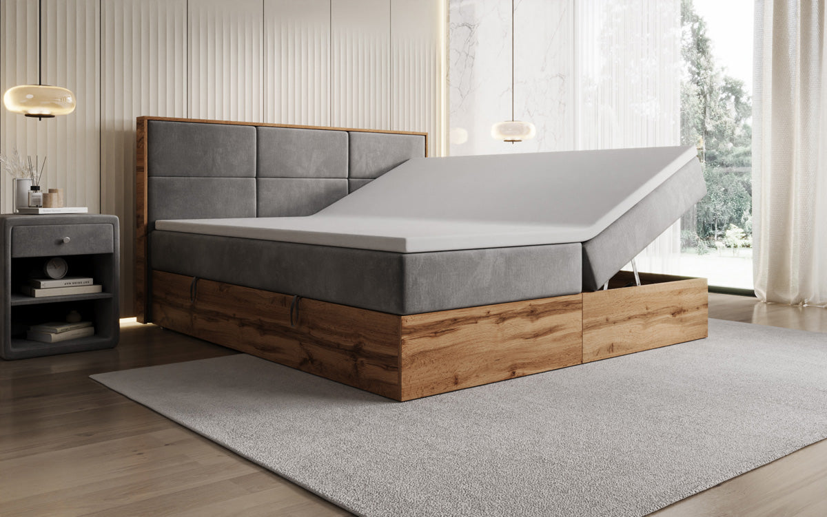 Boxspringbett Timber Panel mit Stauraum in Samt