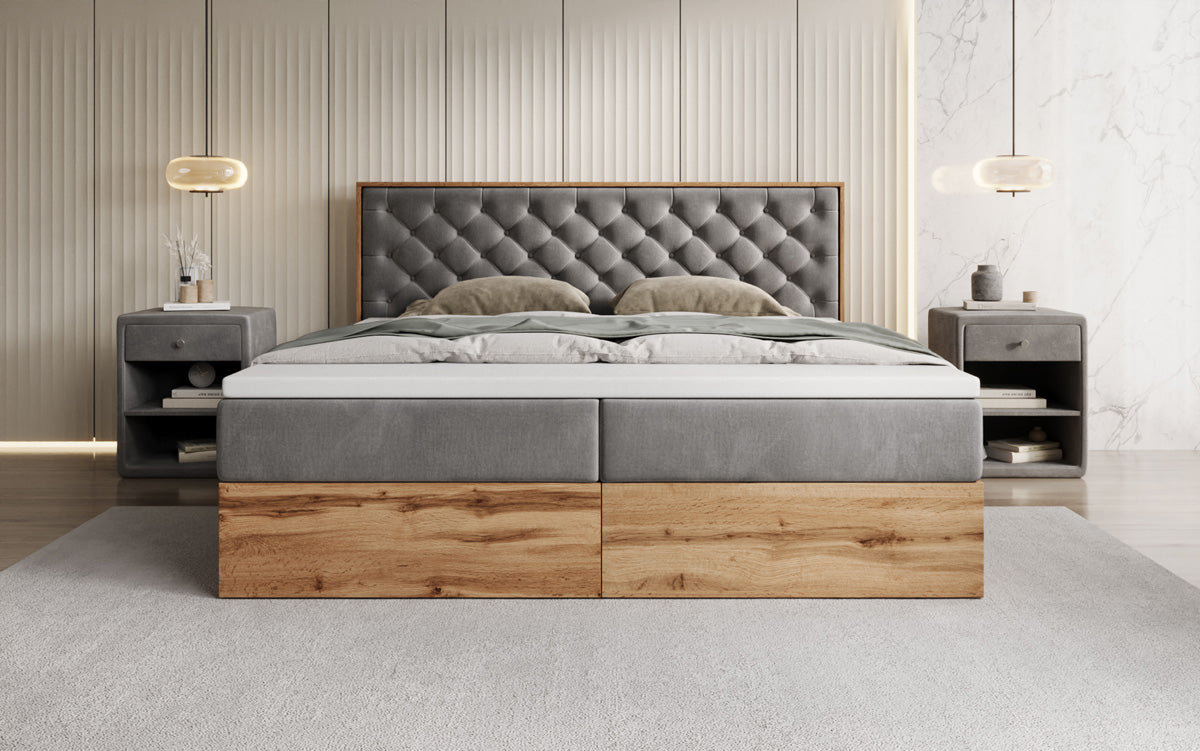 Boxspringbett Timber Chester mit Stauraum in Samt