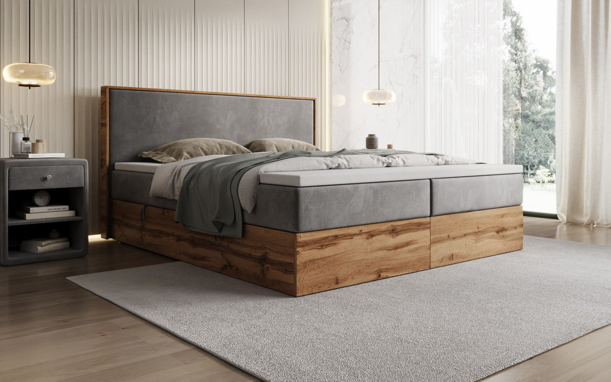 Boxspringbett Timber mit Stauraum in Samt