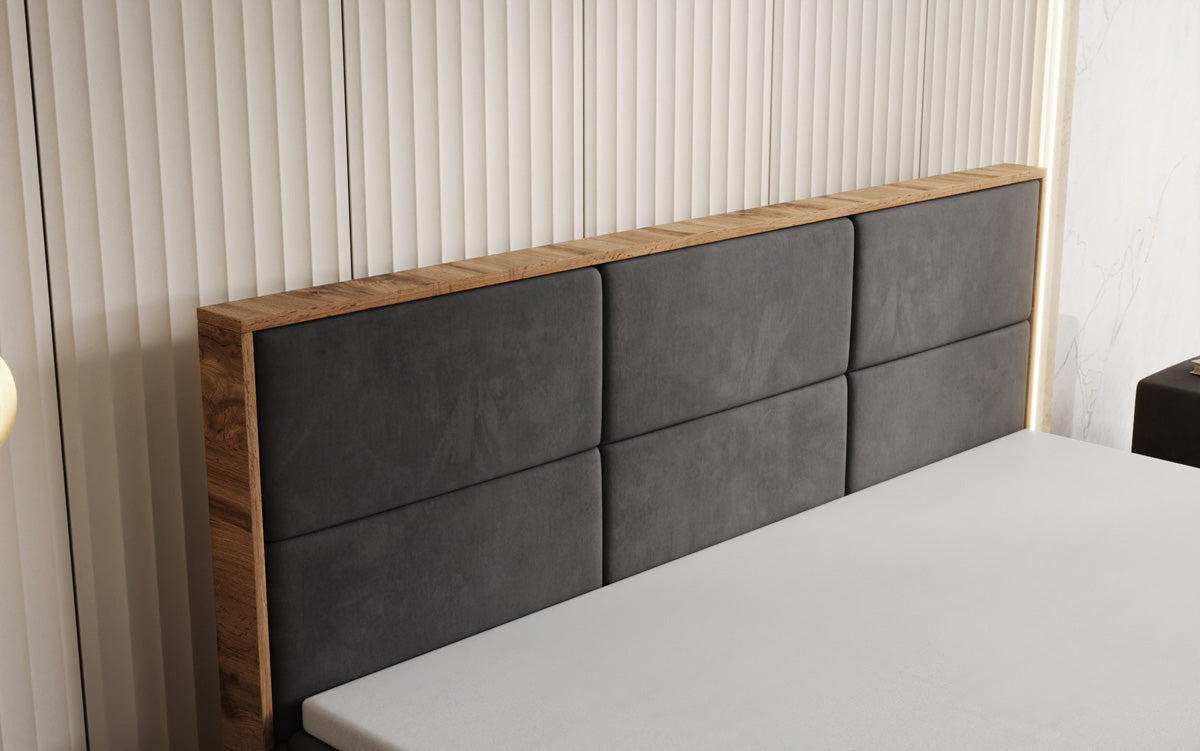 Boxspringbett Timber Panel mit Stauraum in Samt