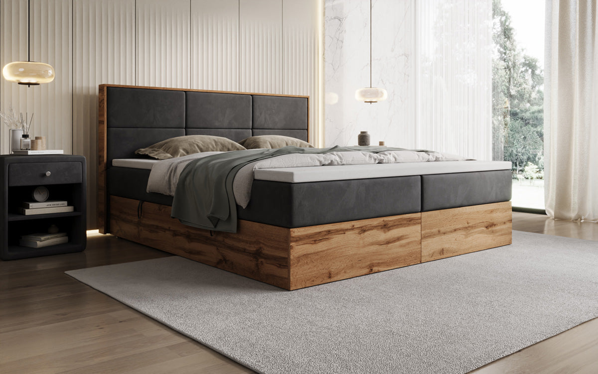 Boxspringbett Timber Panel mit Stauraum in Samt