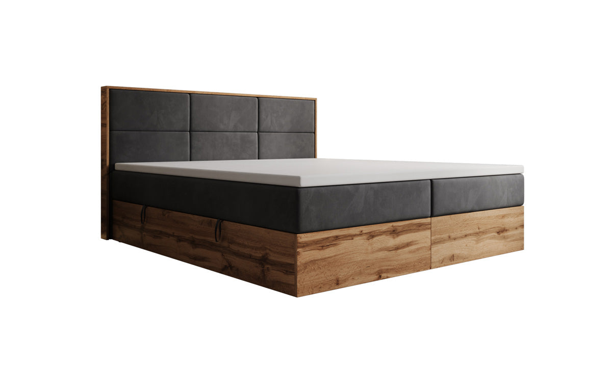 Boxspringbett Timber Panel mit Stauraum in Samt
