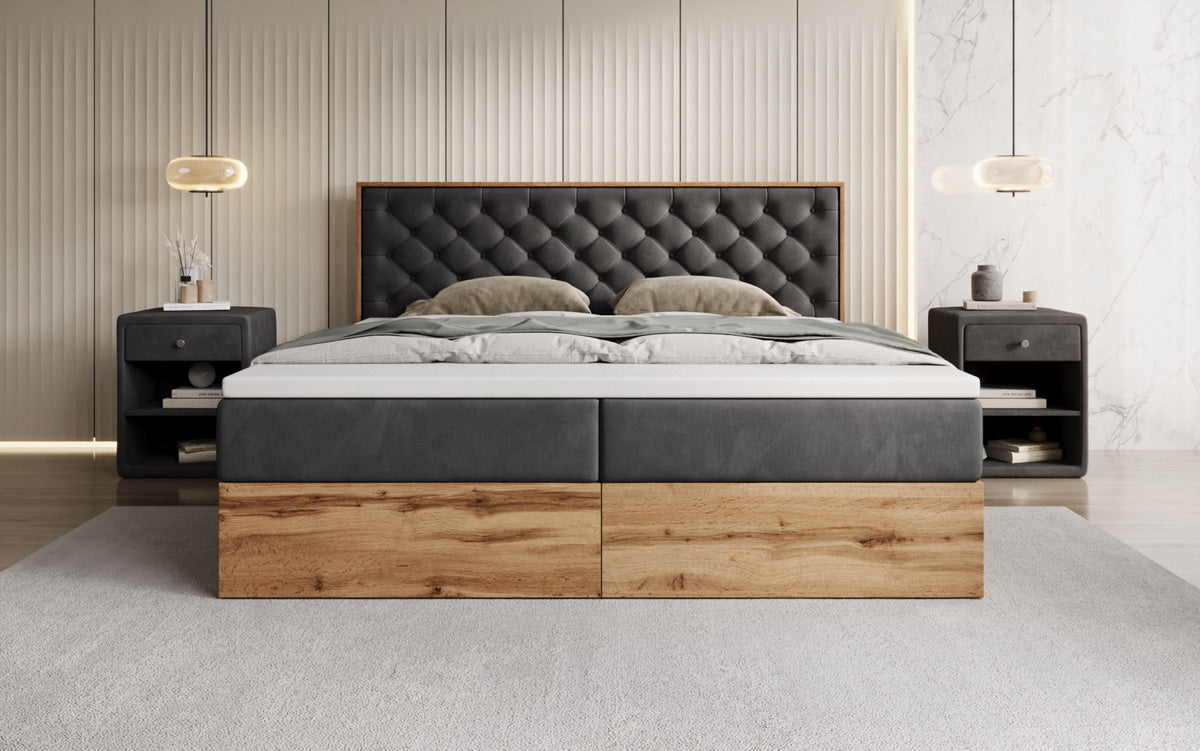 Boxspringbett Timber Chester mit Stauraum in Samt