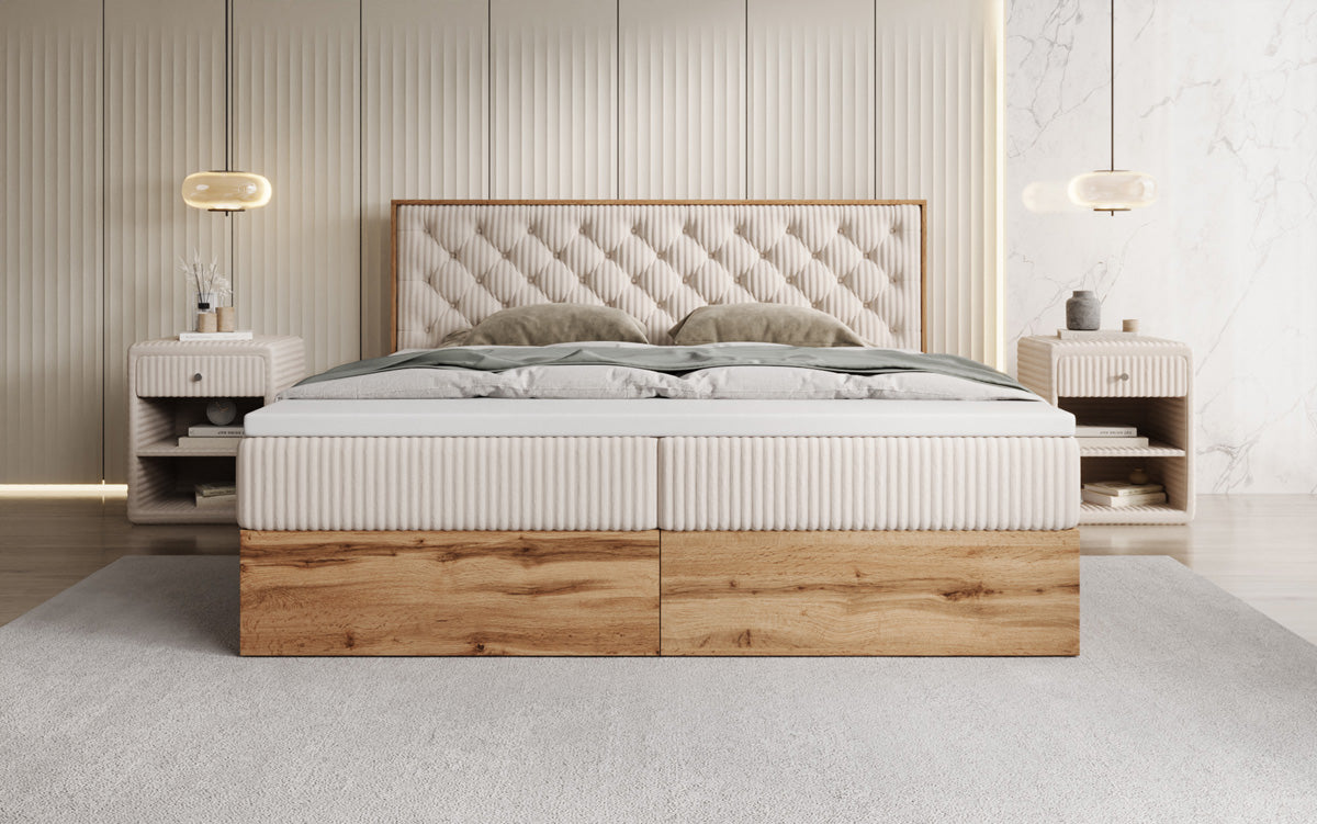 Boxspringbett Timber Chester in Cord mit Stauraum