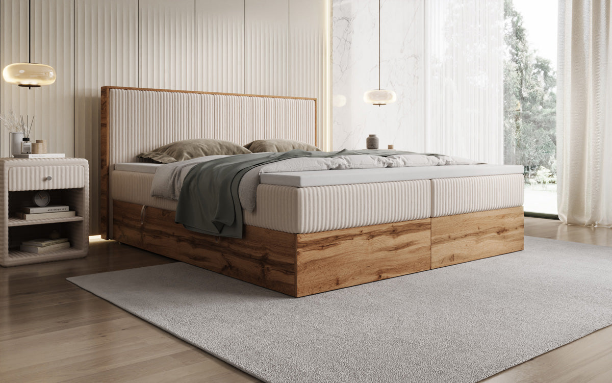 Boxspringbett Timber Line in Cord mit Stauraum