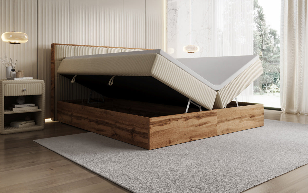 Boxspringbett Timber Quad in Cord mit Stauraum