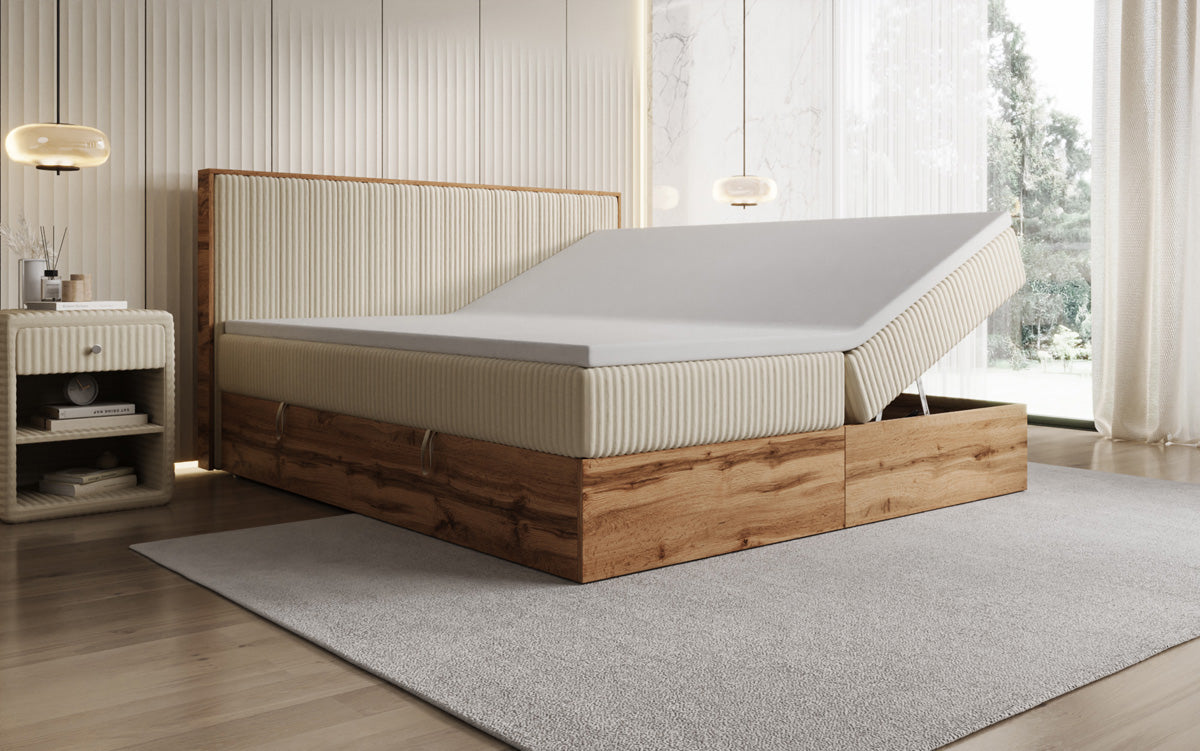 Boxspringbett Timber Line in Cord mit Stauraum