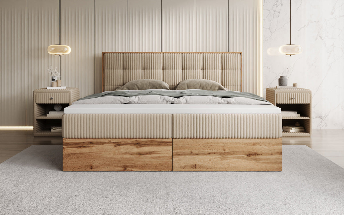 Boxspringbett Timber Quad in Cord mit Stauraum