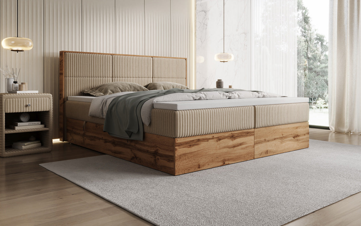 Boxspringbett Timber Panel in Cord mit Stauraum