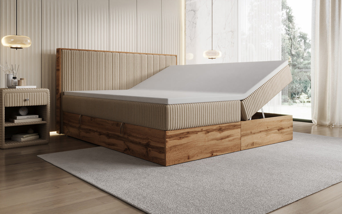 Boxspringbett Timber Line in Cord mit Stauraum