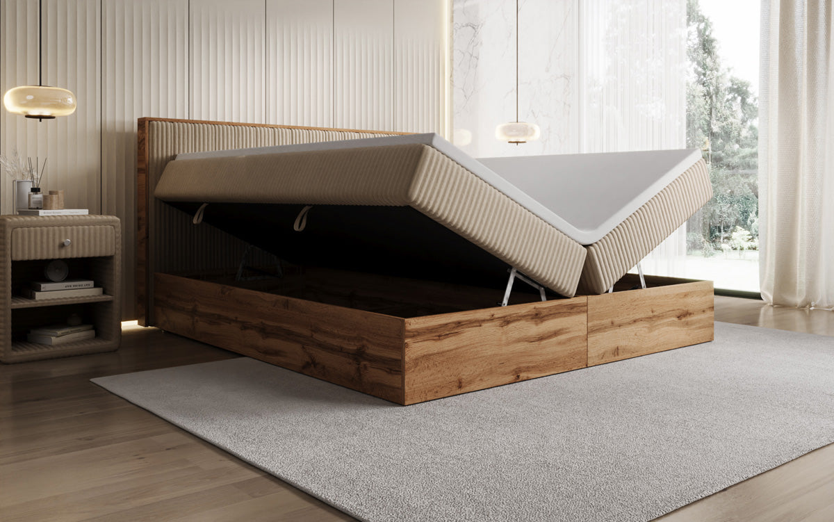 Boxspringbett Timber Line in Cord mit Stauraum