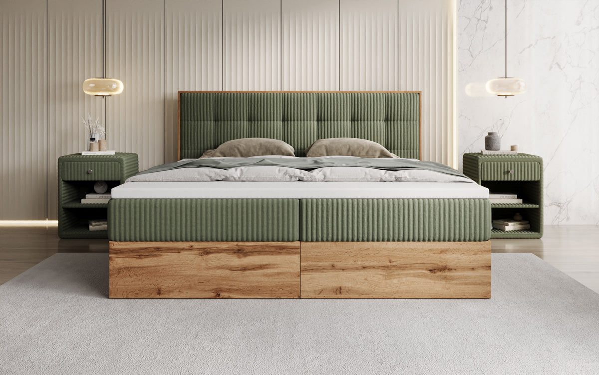 Boxspringbett Timber Quad in Cord mit Stauraum