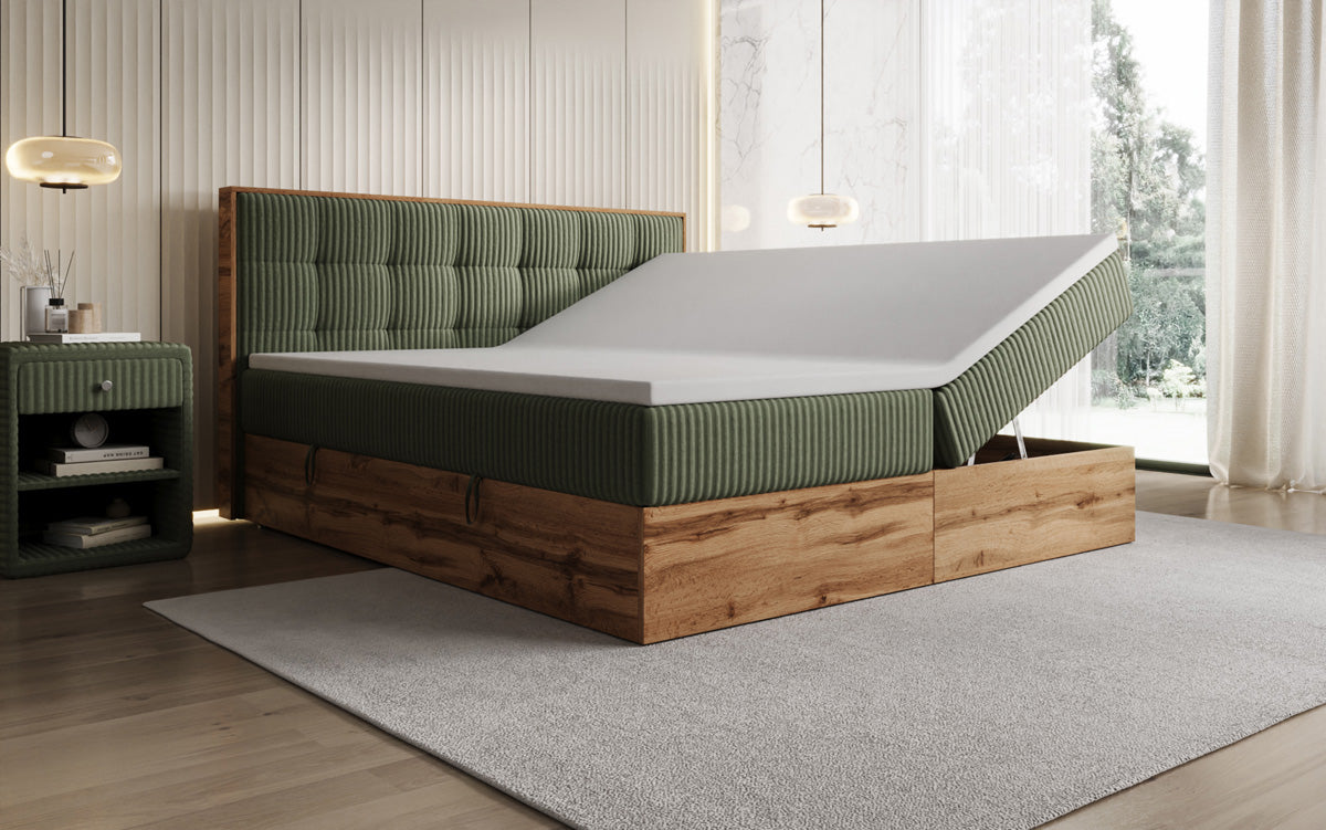 Boxspringbett Timber Quad in Cord mit Stauraum