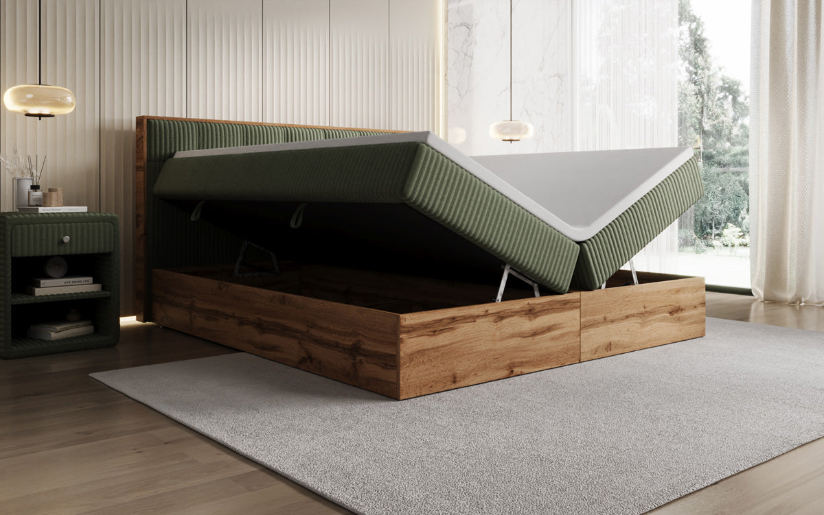 Boxspringbett Timber Quad in Cord mit Stauraum