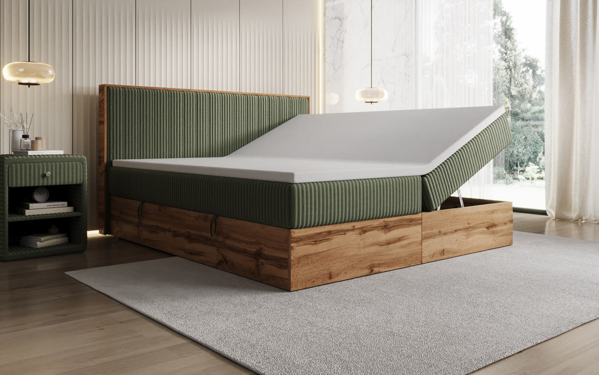 Boxspringbett Timber Line in Cord mit Stauraum