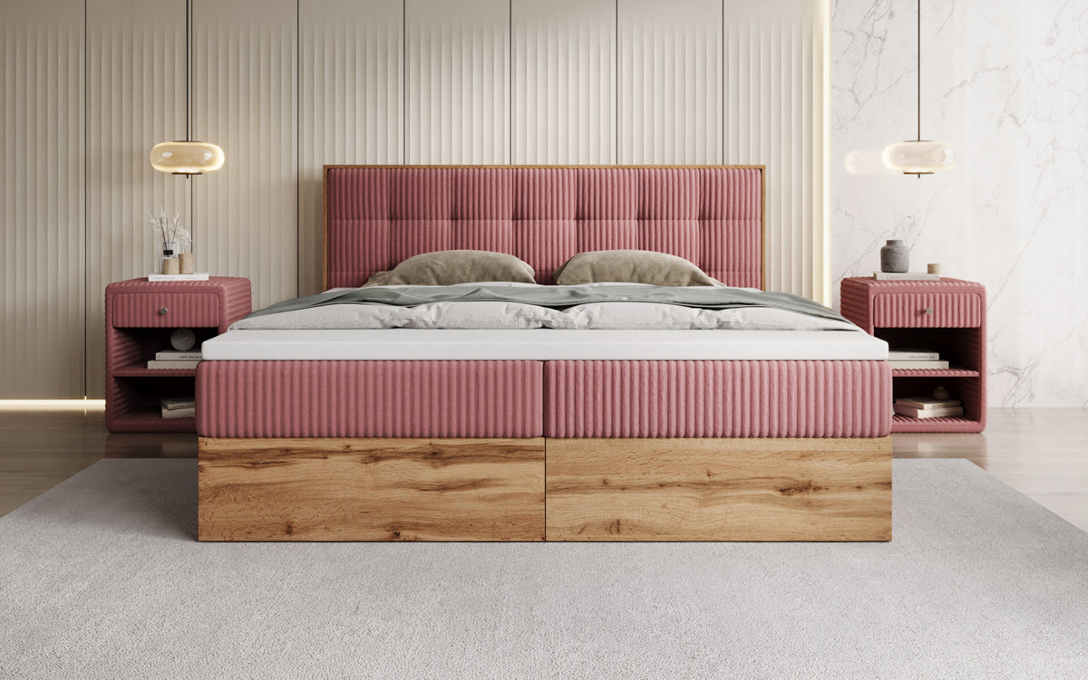 Boxspringbett Timber Quad in Cord mit Stauraum