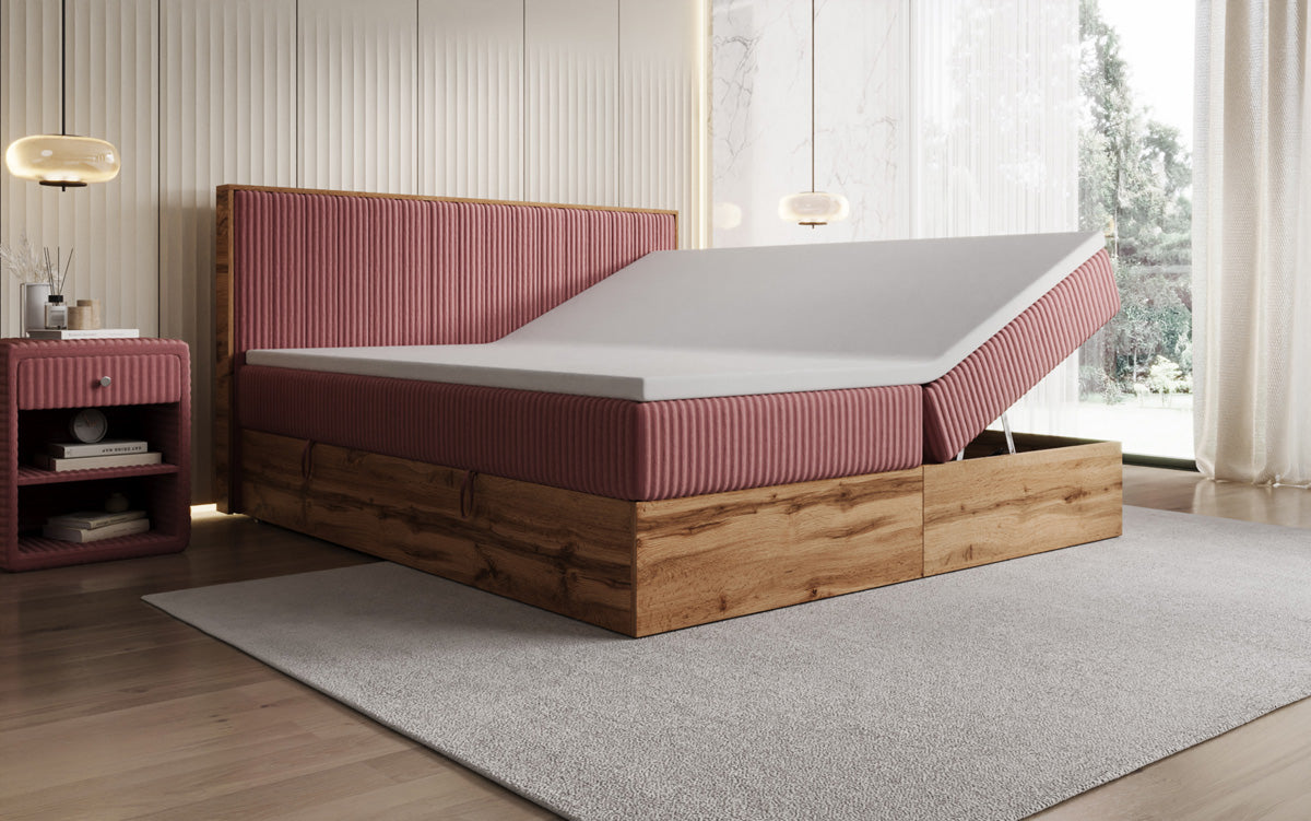 Boxspringbett Timber Line in Cord mit Stauraum