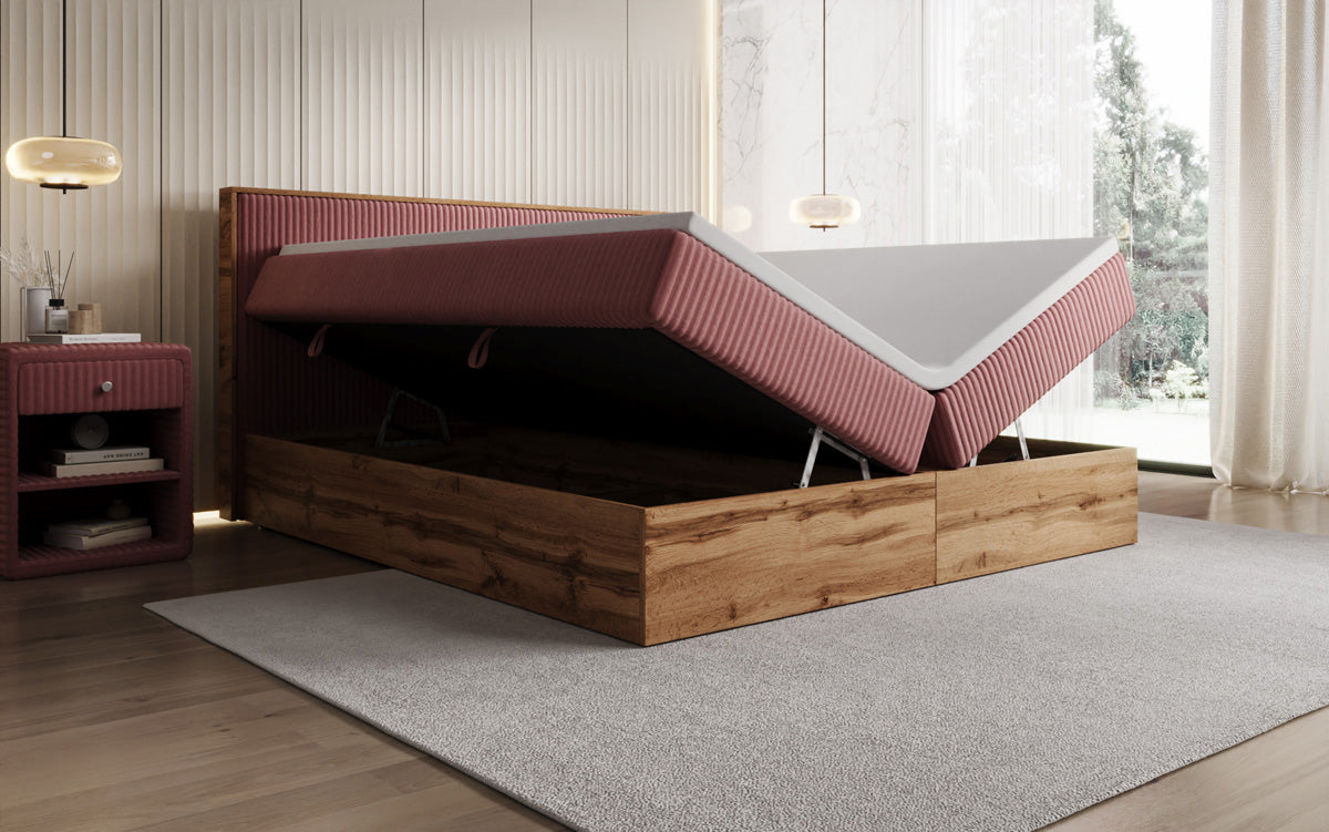 Boxspringbett Timber in Cord mit Stauraum