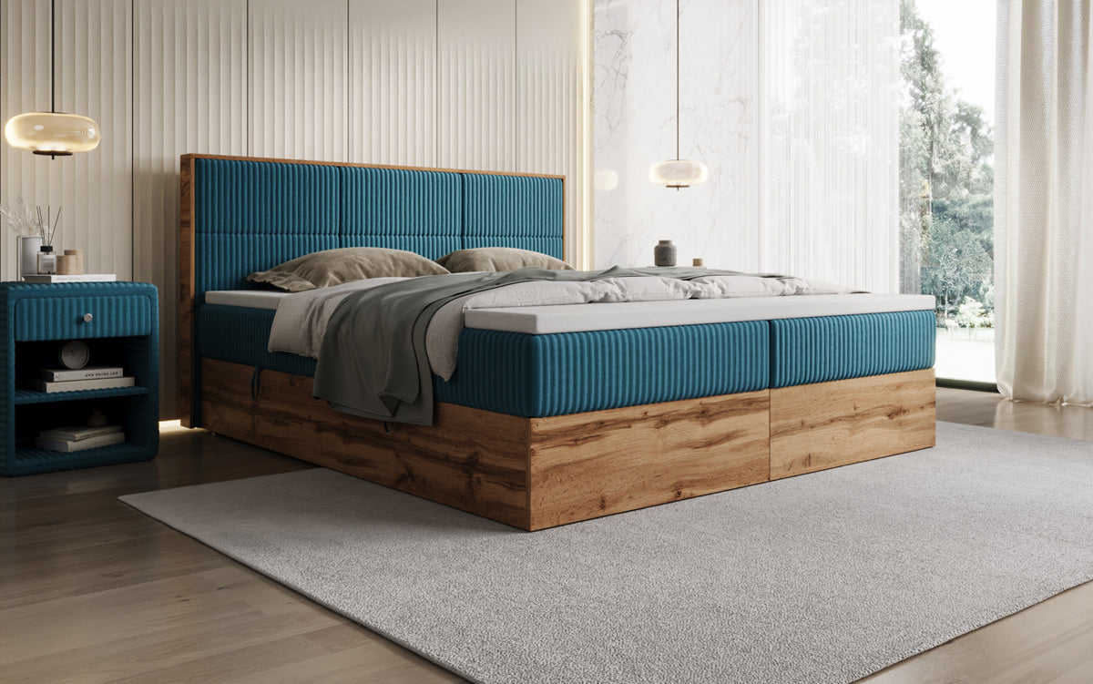 Boxspringbett Timber Panel in Cord mit Stauraum