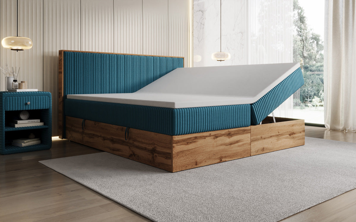 Boxspringbett Timber Line in Cord mit Stauraum