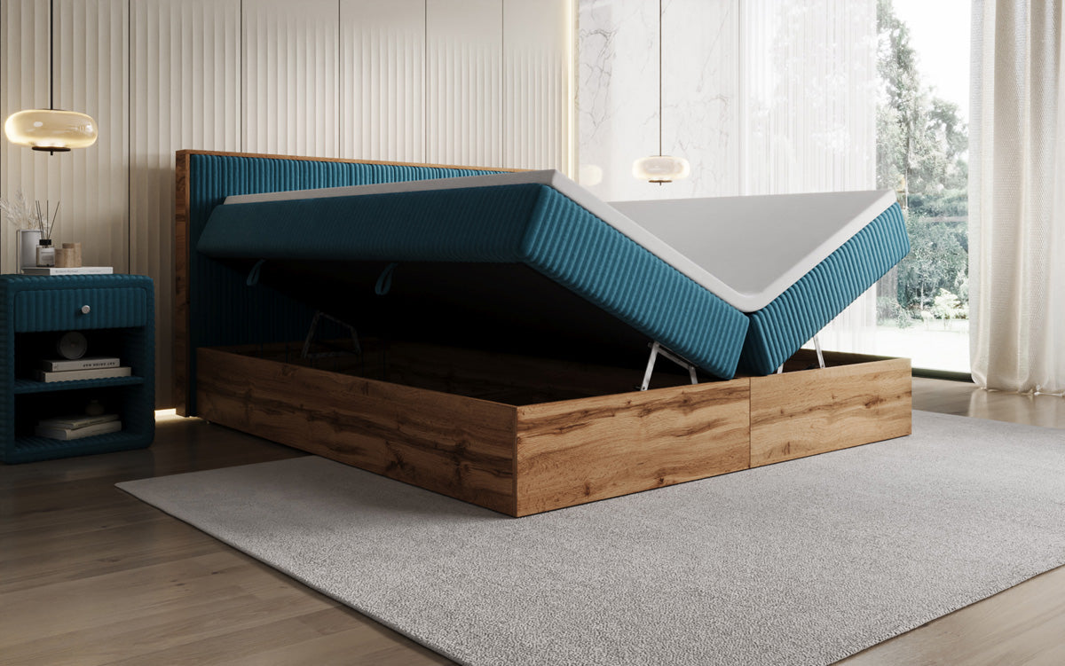 Boxspringbett Timber Line in Cord mit Stauraum