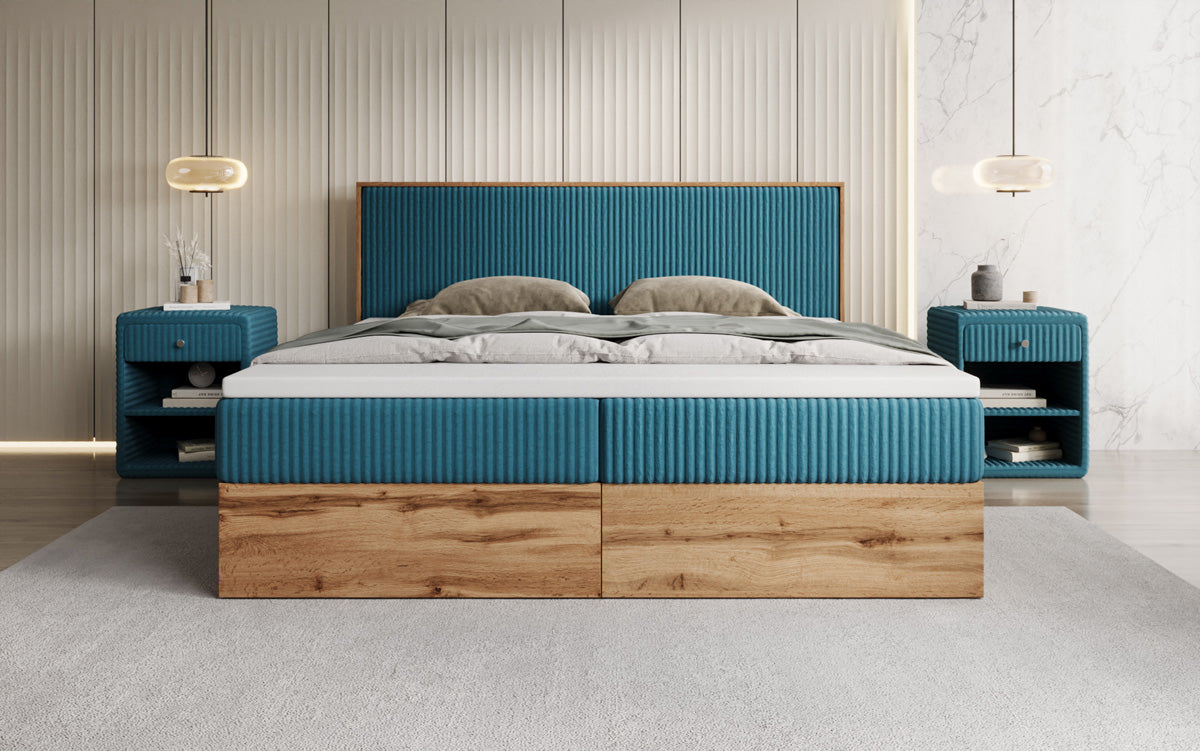 Boxspringbett Timber in Cord mit Stauraum