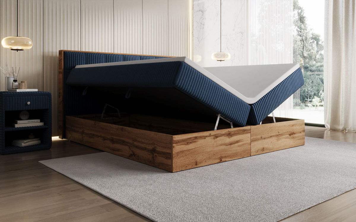 Boxspringbett Timber Quad in Cord mit Stauraum