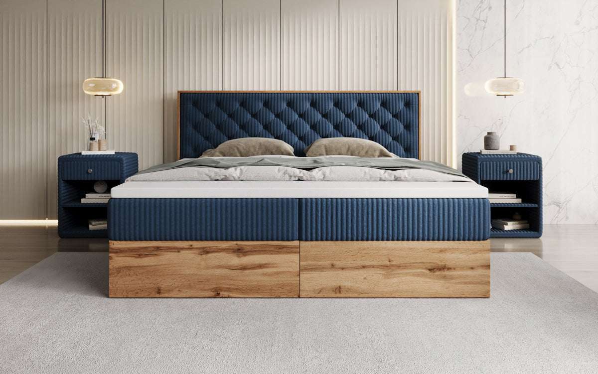 Boxspringbett Timber Chester in Cord mit Stauraum