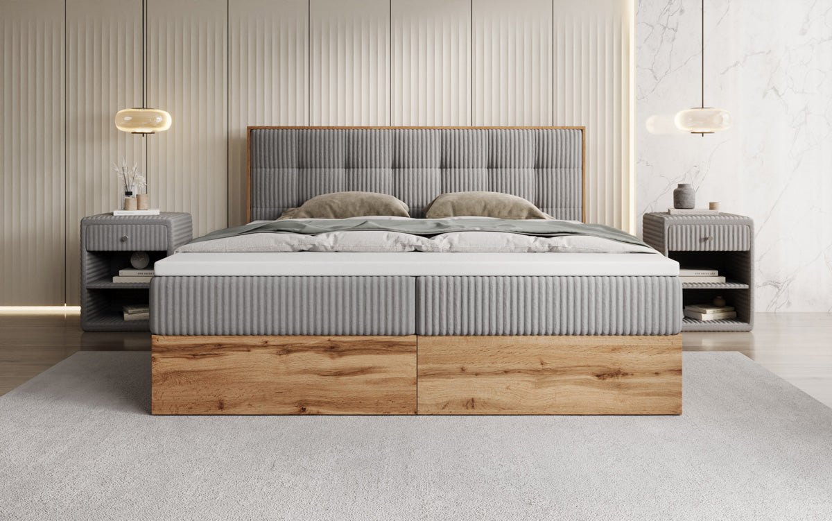 Boxspringbett Timber Quad in Cord mit Stauraum