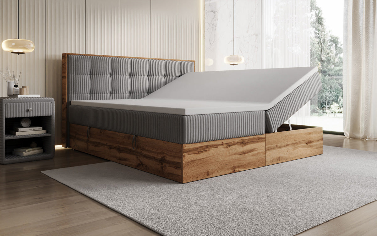 Boxspringbett Timber Quad in Cord mit Stauraum