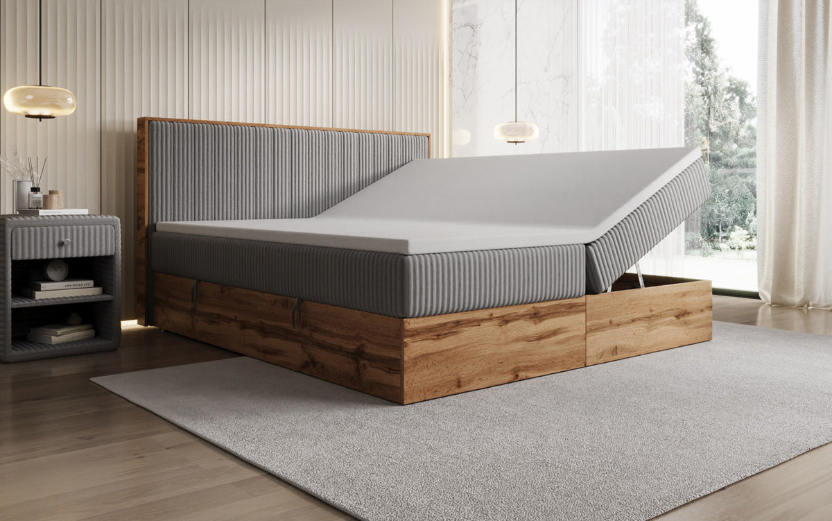 Boxspringbett Timber Line in Cord mit Stauraum