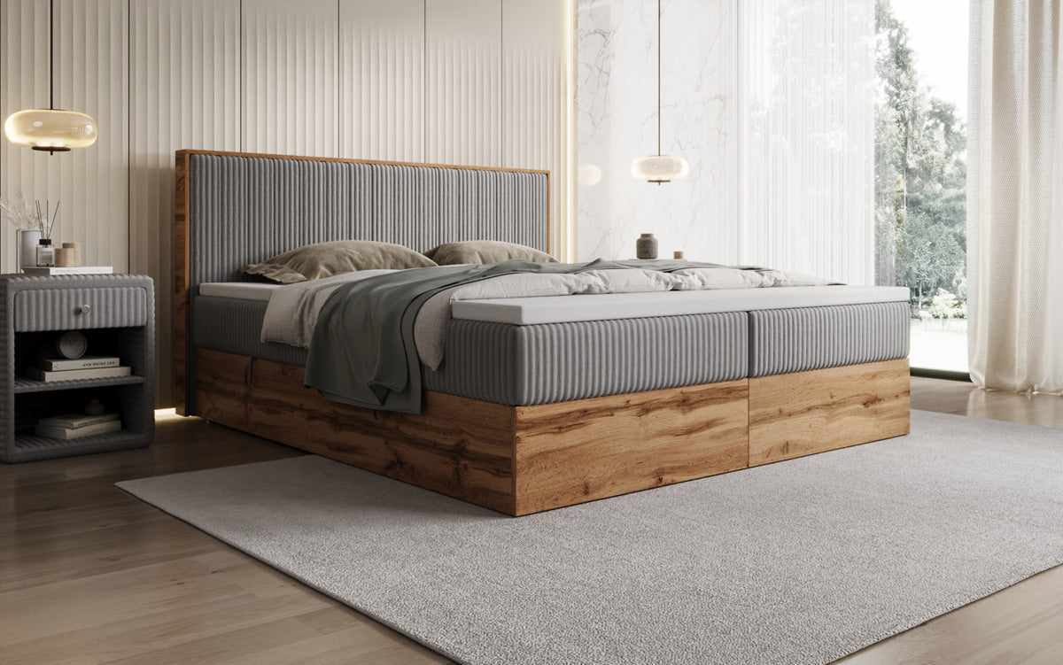 Boxspringbett Timber Line in Cord mit Stauraum