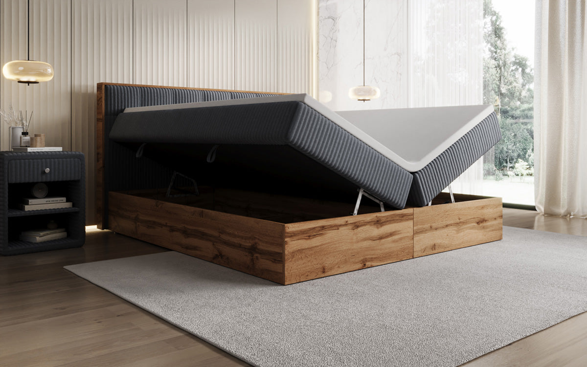 Boxspringbett Timber Quad in Cord mit Stauraum