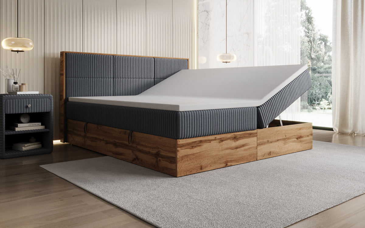 Boxspringbett Timber Panel in Cord mit Stauraum