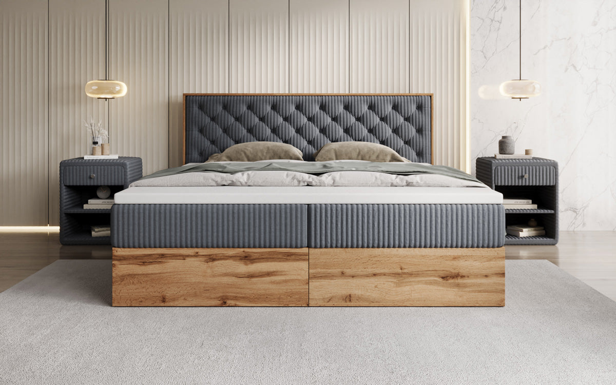 Boxspringbett Timber Chester in Cord mit Stauraum