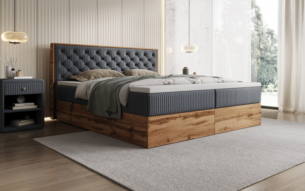 Boxspringbett Timber Chester in Cord mit Stauraum