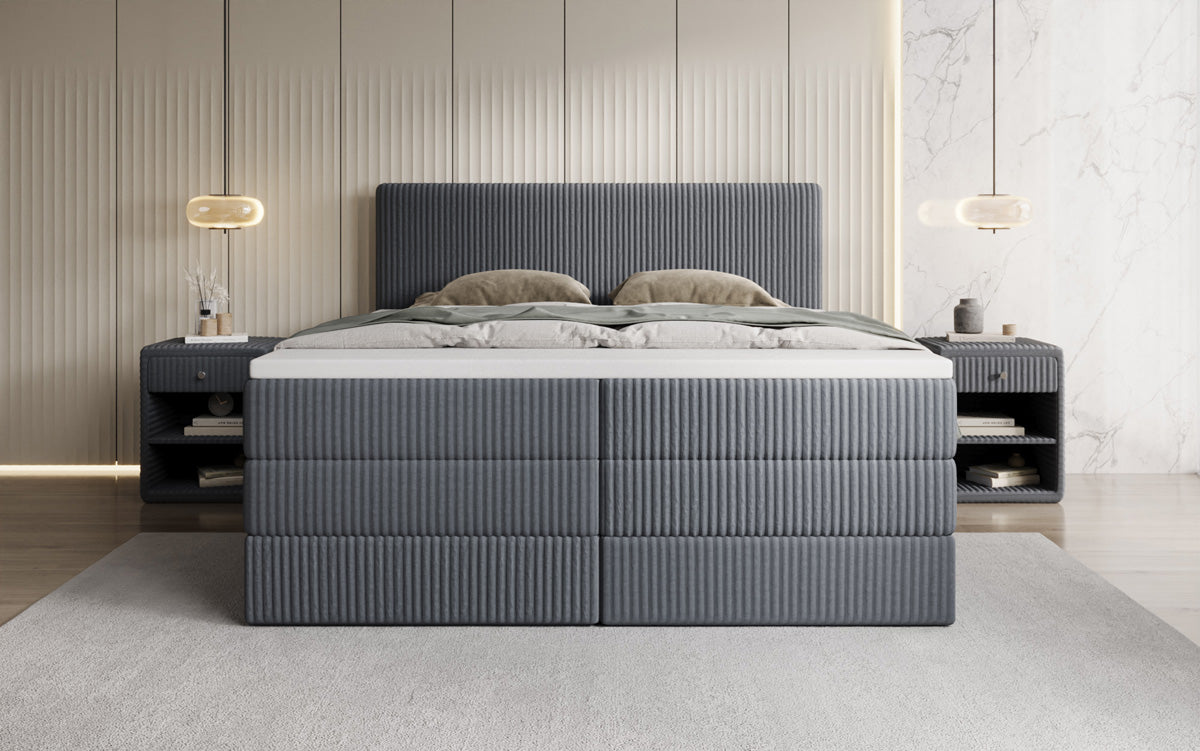 Boxspringbett Kubo King in Cord mit Stauraum