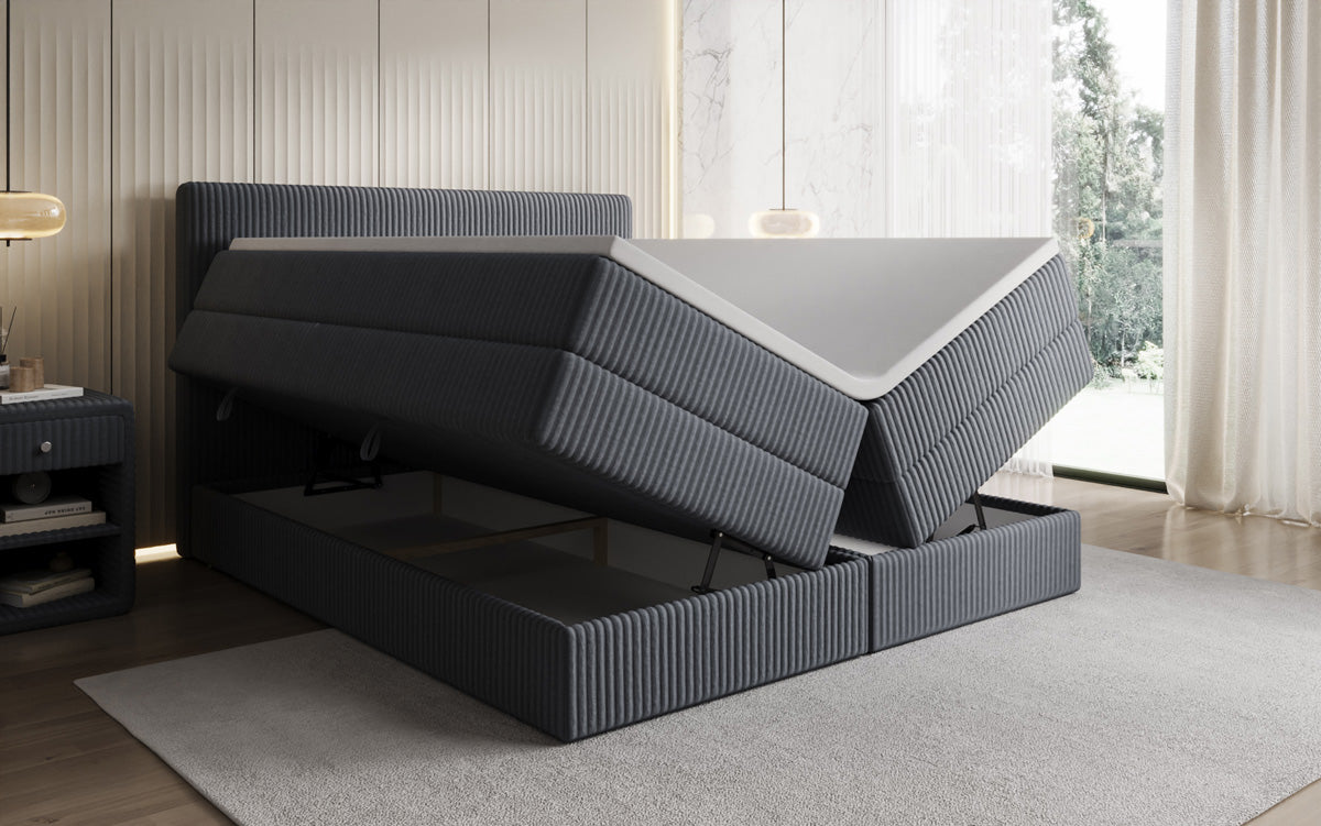 Boxspringbett Kubo King in Cord mit Stauraum