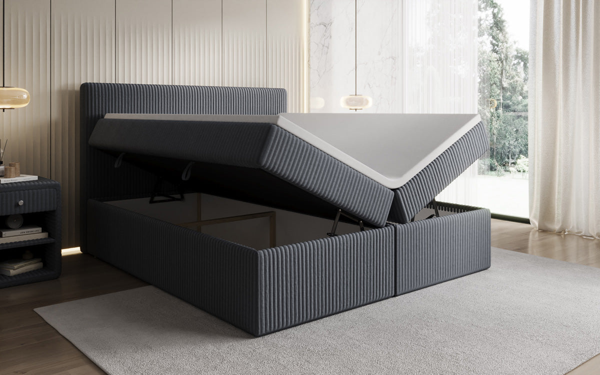 Boxspringbett Kubo in Cord mit Stauraum
