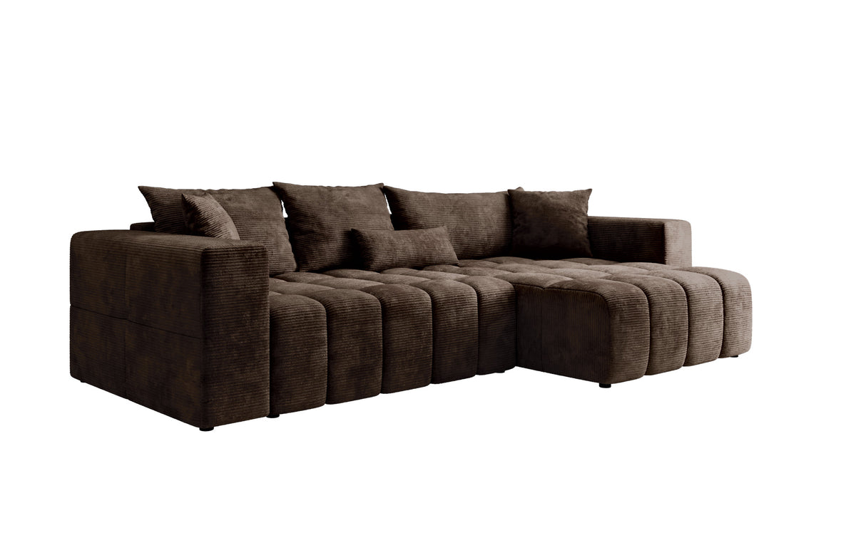 Designer Ecksofa Momo mit Schlaf- und Klappfunktion in Cord