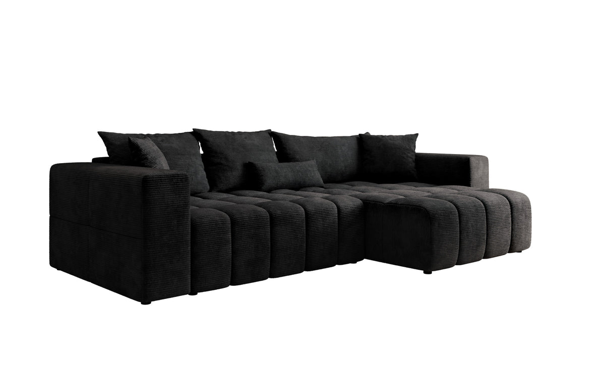 Designer Ecksofa Momo mit Schlaf- und Klappfunktion in Cord